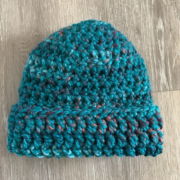 Hand Crafted Accessories - HAND CRAFTED Chunky Crochet Beanie Teal Turquoise Coral